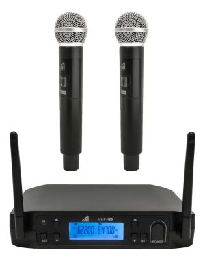 Microfonos Inalambricos Artec Uhf120 De Mano X2 Color Negro