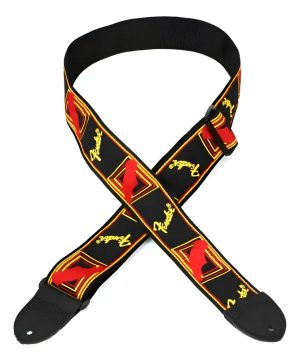 Correa Negra Con Monograma Amarillo Para Guitarra Y Bajo Fender Negro