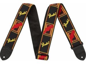 Correa Negra Con Monograma Amarillo Para Guitarra Y Bajo Fender Negro
